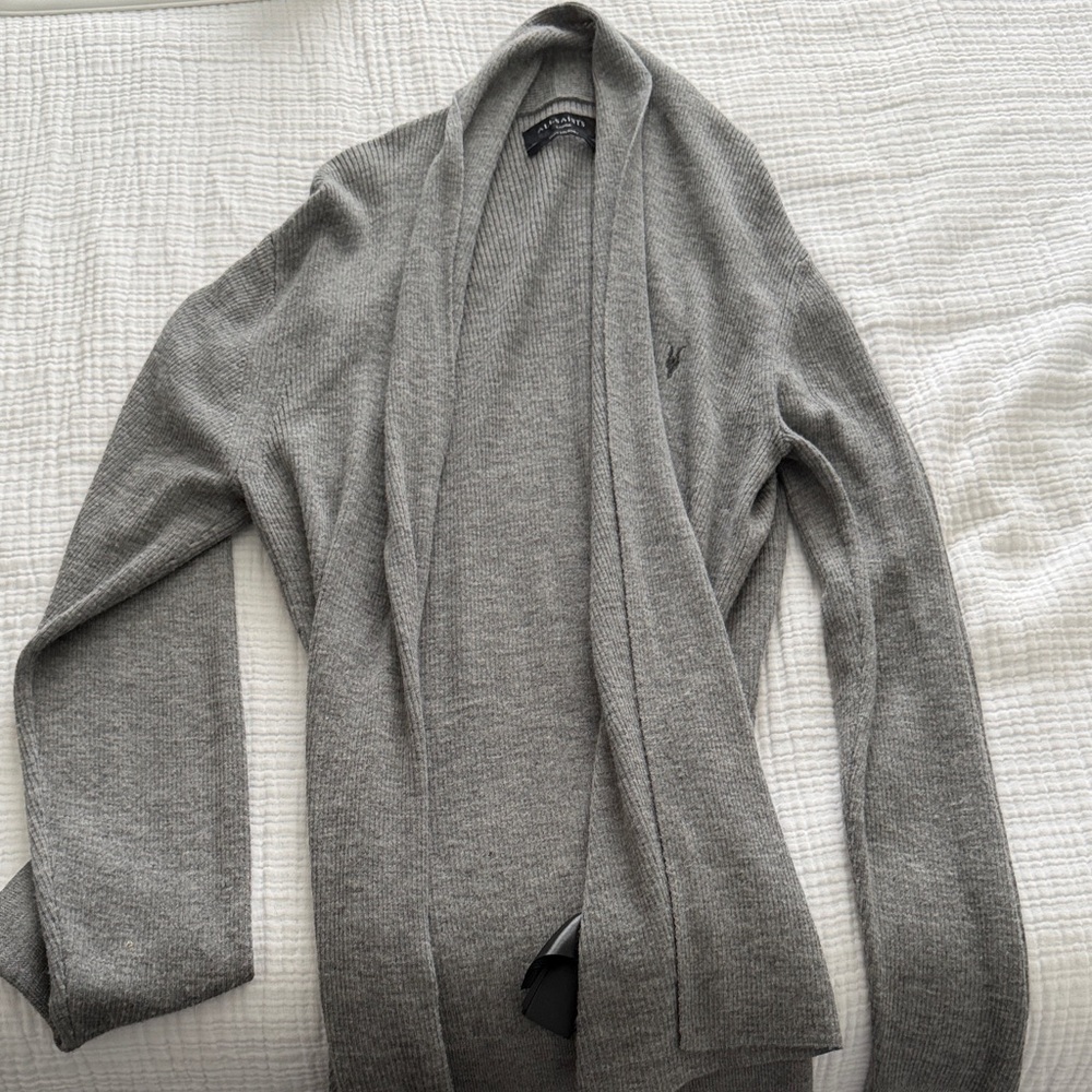 AllSaints Grey Shawl Collar Cardigan